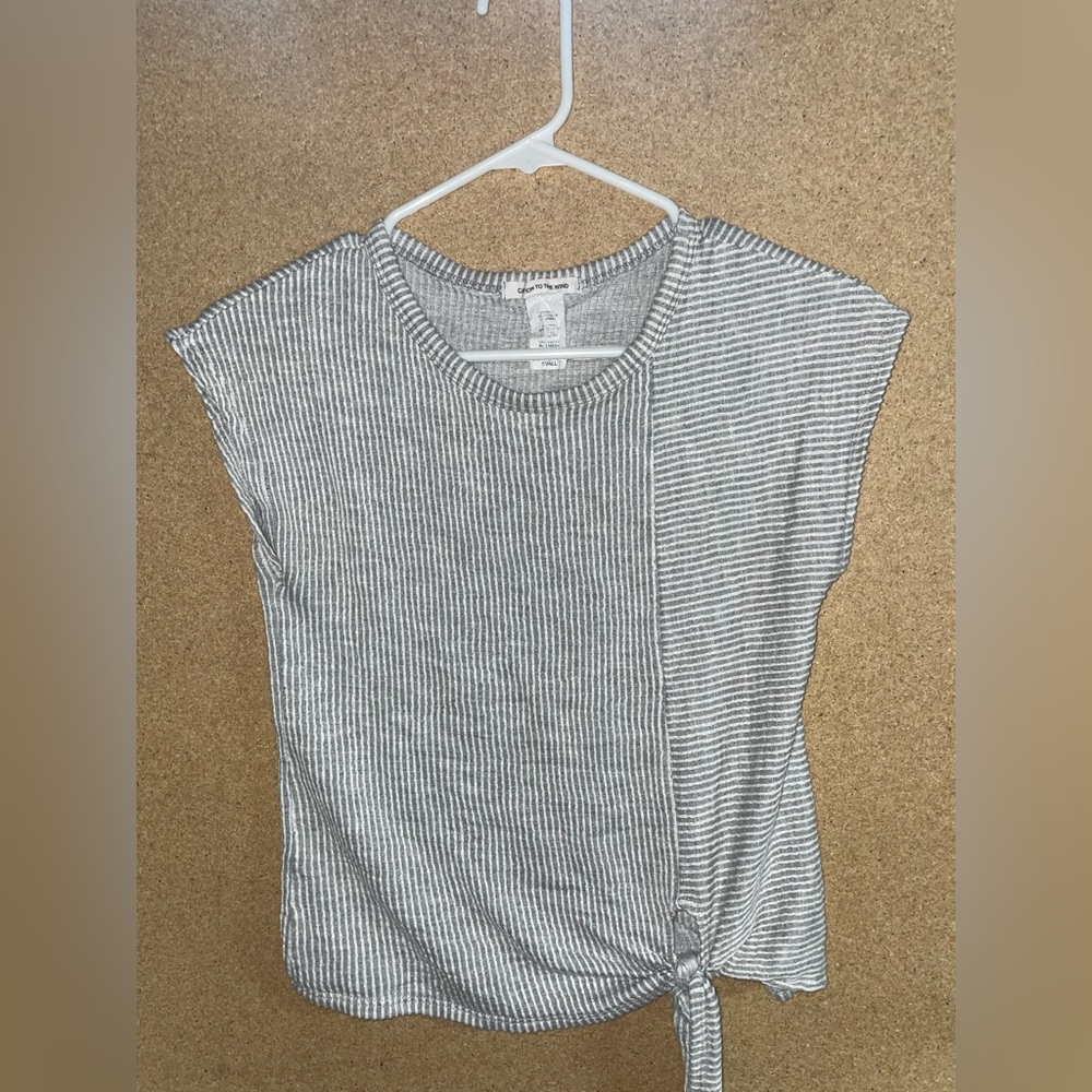 Caution To The Wind Black and White Striped Tie-Front Tee - Picture 2 of 4
